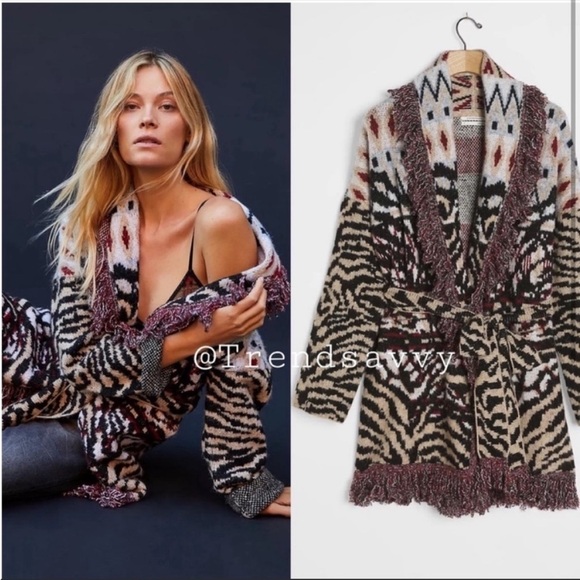 ANTHROPOLOGIE FRINGED WRAPPED CARDIGAN SWEATER JACKET COAT TOP BLACK SIZE XS NWT - Picture 11 of 16